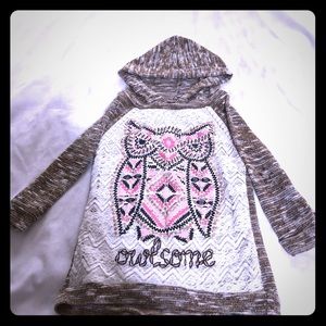 Girls, size small Owl 3/4 sleeve hoodie.